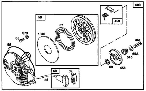 Rewind Starter Diagram and Parts List for 135200  Briggs and Stratton Engine